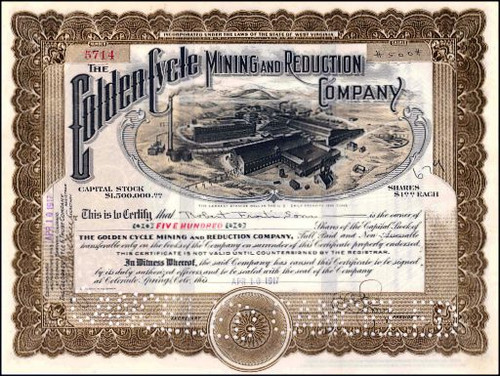 Golden Cycle Mining (Largest Cyanide Mill in the United States ) - Cripple Creek District  1918