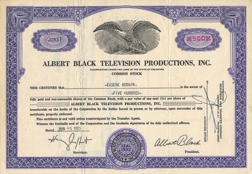 Albert Black Television Productions, Inc. - Delaware 1953