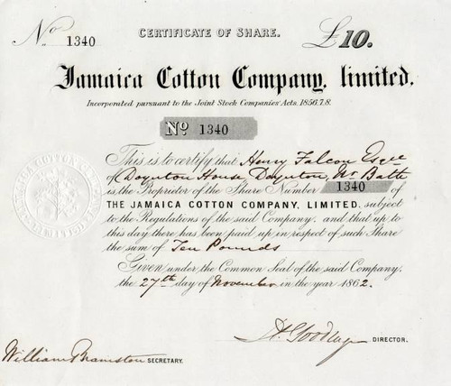 Jamaica Cotton Company Limited - 1862