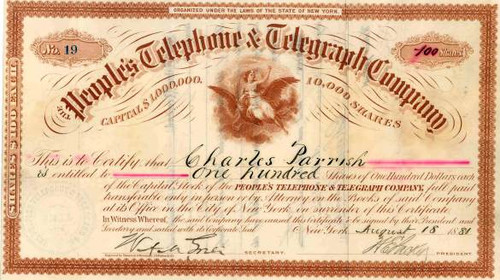 People's Telephone and Telegraph Company - New York City 1887