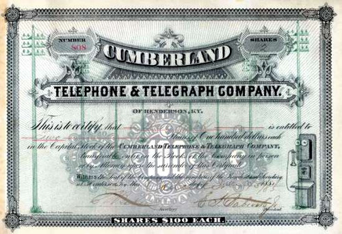 Cumberland Telephone and Telegraph Company (Became Bell South)  Henderson , Kentucky, 1884