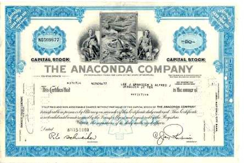 Pack of 100 Certificates - Anaconda Company (Anaconda Copper Mining Company) - Price includes shipping costs to U.S.