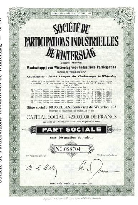 Societe de Participations Industreielles de Winterslag - 1944 Bruxelles