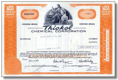 Thiokol Chemical Corp Stock -Famous Rocket Company - Challanger Failure