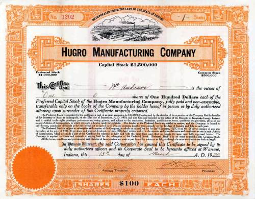 Hugro Manufacturing Company 1920 - Indiana