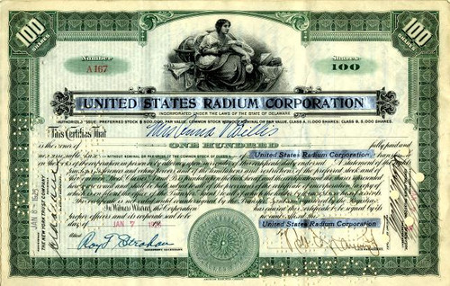 United States Radium Company (Famous Radium Girls Lawsuit)  - 1926