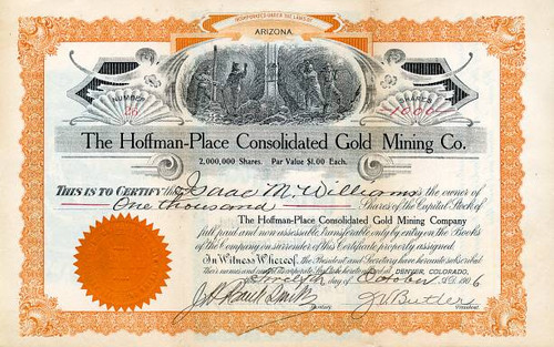 Hoffman - Place Consolidated Gold Mining Company - Arizona 1906