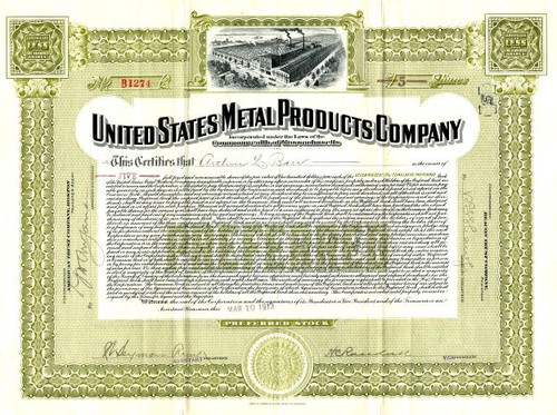 United States Metal Products Company - Massachusetts 1913