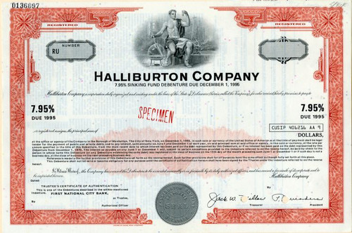 Halliburton Company - $1000 Sinking Fund Debenture Bond - 1970