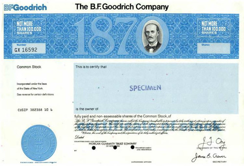 B.F. Goodrich Company Specimen Stock Certificate - New York 1