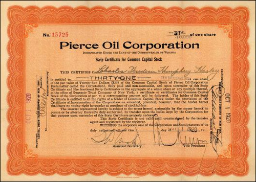 Pierce Oil Corporation 1920