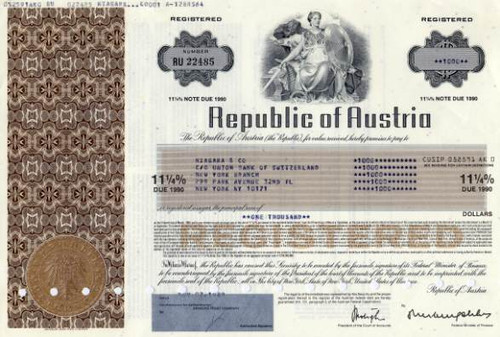 Republic of Austria - 1989 - $1,000 Note