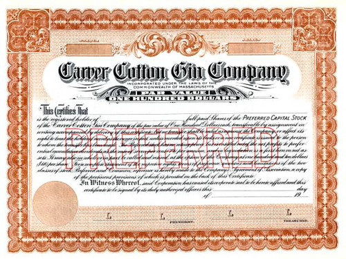 Carver Cotton Gin Company - Massachusetts Carver Cotton Gin Company - Massachusetts