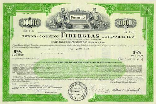 Owens Corning Fiberglas Bond Certificate