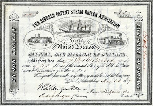 Sibbald Patent Steam Boiler Association of the United States - Philadelphia, Pennsylvannia 1857