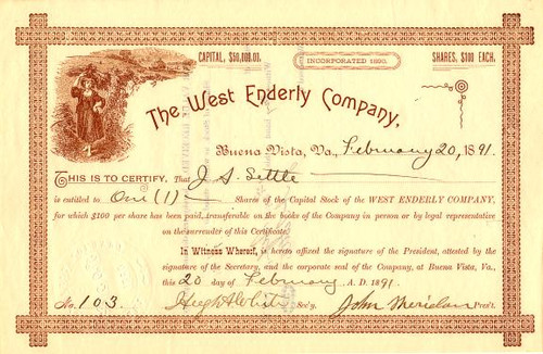 West Enderly Company - Buena Vista, Virginia 1891