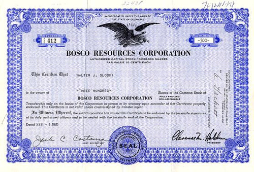 Bosco Resources Corporation (Now International Realty Geoup)  - Delaware 1970