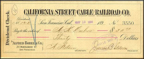 California Street Cable Railroad Company 1890's signed by J. B. Stetson