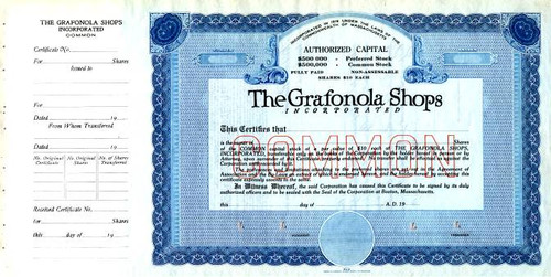 Grafonola Shops Incorporated (Columbia Grafonolas)  - Massachusetts