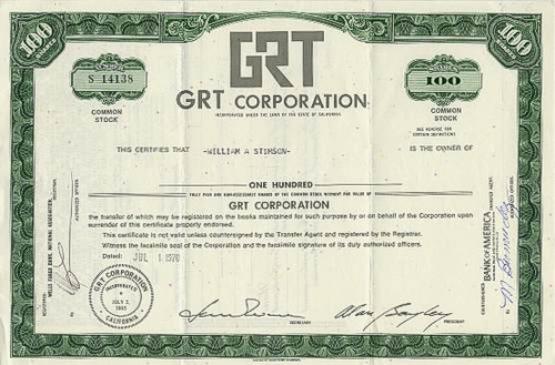 GRT Corporation (Janus Record Company)  - California 1970