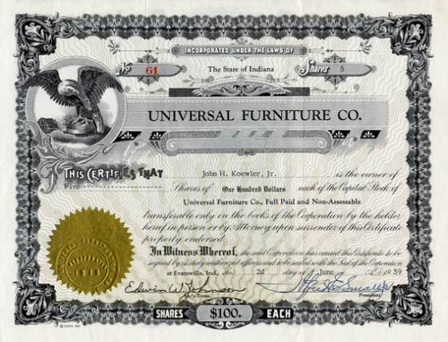 Universal Furniture Company - Indiana 1959
