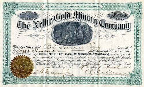 Nellie Gold Mining Company of Colorado - New York 1884