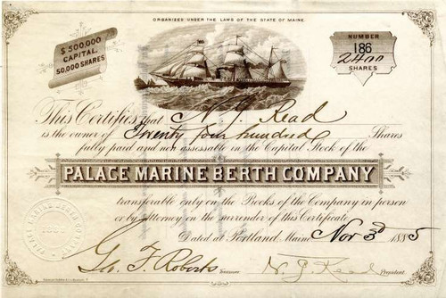 Palace Marine Berth Company -  Portland, Maine -1885