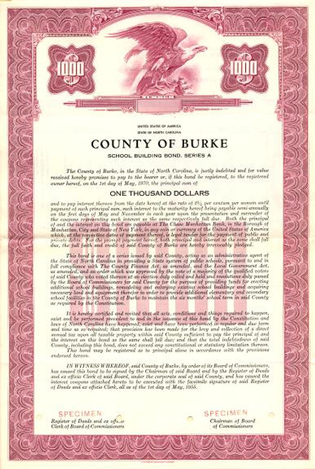 County of Burke School Building Bond - North Carolina 1955