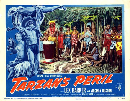 Tarzan's Peril Lobby Card Starring Lex Barker and Virginia Huston - 1951