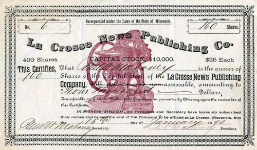 La Crosse News Publishing Company - Wisconsin 1890