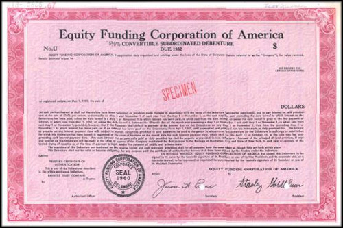 Equity Funding Corporation of America - RARE Fraud Specimen Certificate