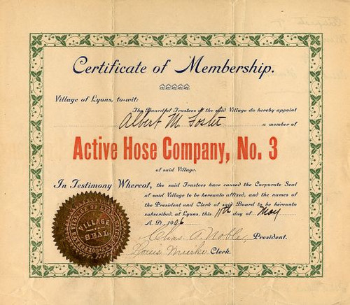 Active Hose Company, No. 3 - Lyons, Wayne County, New York - 1906