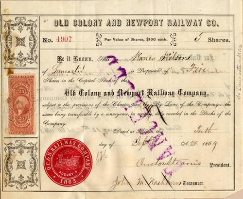 Old Colony and Newport Railway Co. 1869