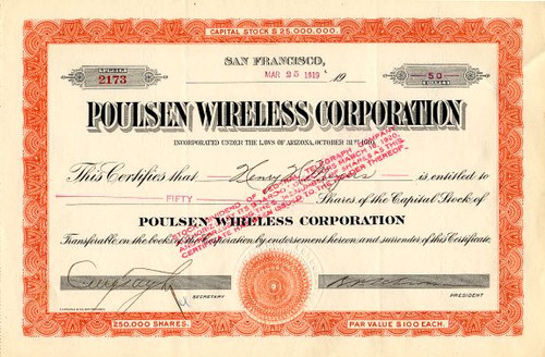 Poulsen Wirelesss Corporation - Arizona 1919