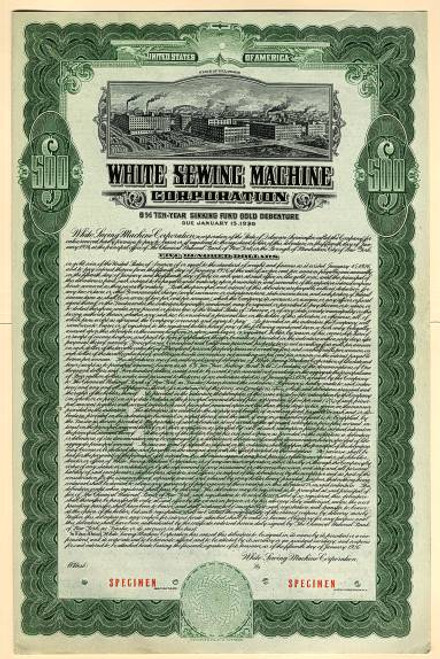 White Sewing Machine Corporation Gold Bond - Delaware 1926