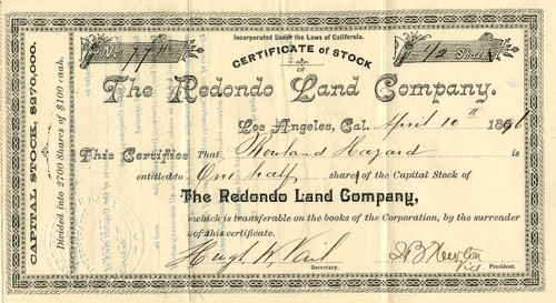 Redondo Land Company (Redondo Beach ) - California 1891