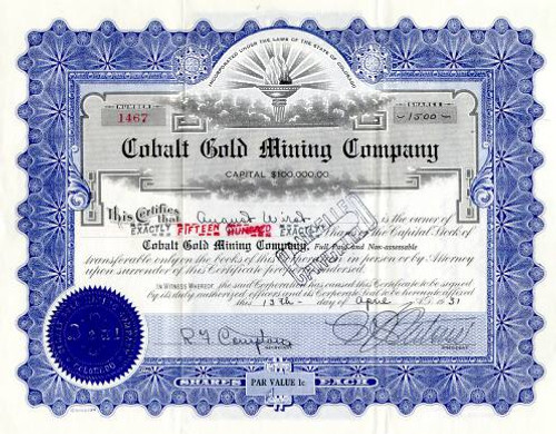 Cobalt Gold Mining Company 1931 - Colorado