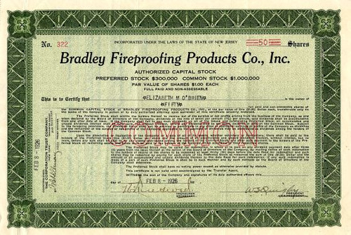 Bradley Fireproofing Products Co ., Inc. - New Jersey 1926