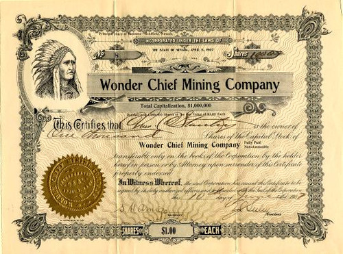 Wonder Chief Mining Company - Goldfield, Nevada 1907