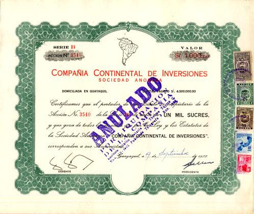 Compania Continental De Inversiones - Guayaquil, Ecuador 1955