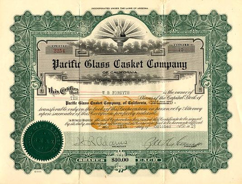 Pacific Glass Casket Company of California - 1919