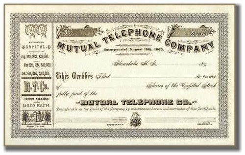 Mutual Telephone Company 1890's - Honolulu, Hawaii