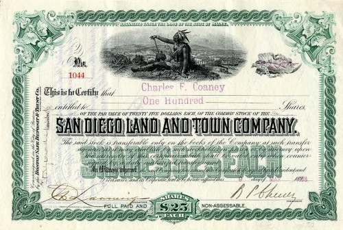 San Diego Land and Town Company 1898 (Sweetwater Dam Builder)