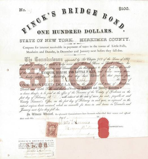 Finck's Bridge Bond - Finck's Basin, Herkimer County, New York 1869