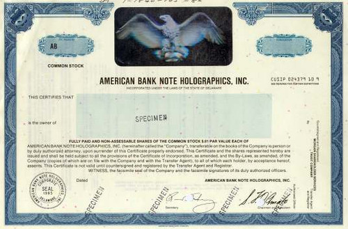 American Bank Note Holographics, Inc. - Holograph SPECIMEN