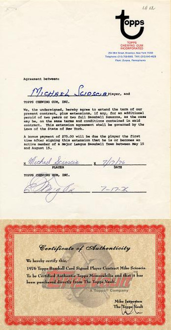 Mike Scioscia Contract (Los Angeles Dodgers & Los Angeles Angeles) - 1976