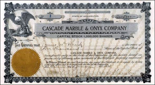 Cascade Marble & Onyx Company 1903 - Washington State