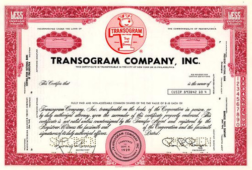 Transogram Company, Inc. (Famous Toy Company - Tiddledy Winks) - Pennsylvania 1969