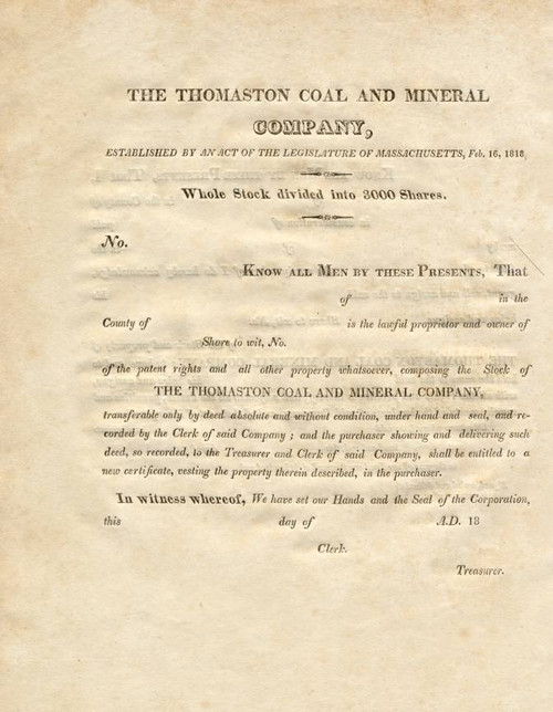 Thomaston Coal and Mineral Company - Massachusetts 1818