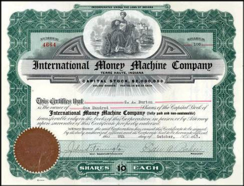 International Money Machine Company    - Terre Haute, Indiana 1917